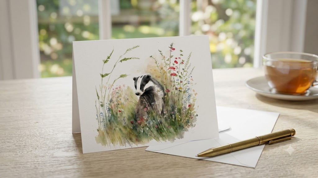 Dog Desk Badger In A Meadow Deluxe  Card