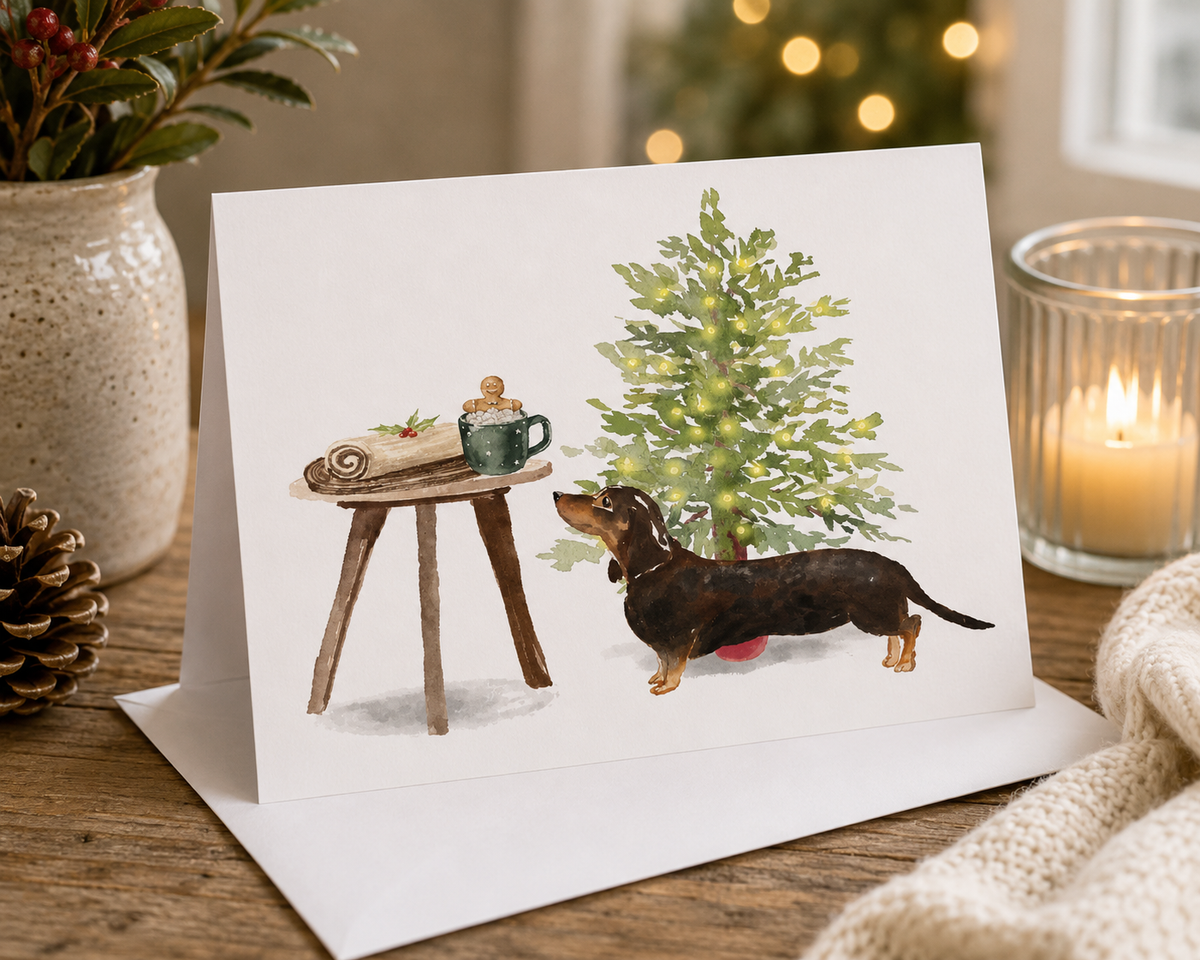 Dog Desk Dachshund Deluxe Christmas Card