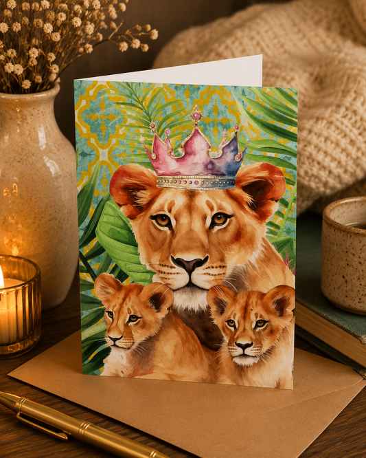 Dog Desk In Celebration Of Mothers Lioness Deluxe Greeting Card