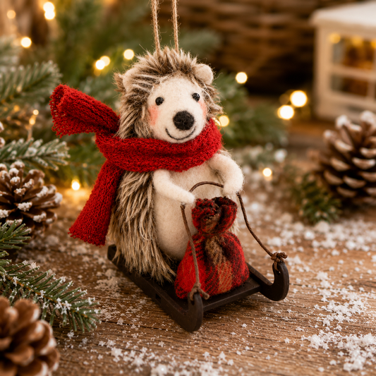 Sledging Hedgehog Felt Decoration