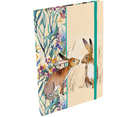 A5 Notebook – Kissing Hares Romantic Wildlife Design with Elastic Closure