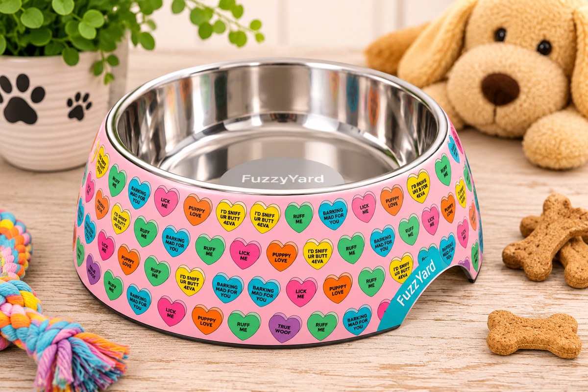 Candy Hearts Easy Feeder Dog Bowl