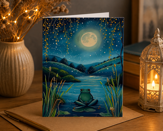 Dog Desk Night-time Hills Frog Deluxe Greeting Card