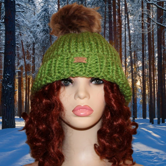 Apple Green Dog Desk Knits Bobble Hat