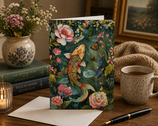 Dog Desk Fish In The Chinese Garden Deluxe Greeting Card