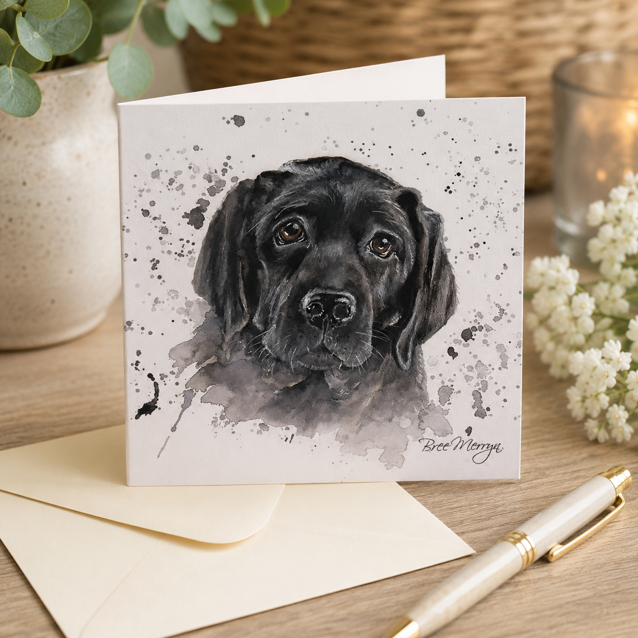 Bree Merryn, Fine Art Black Labrador Small Card To Post