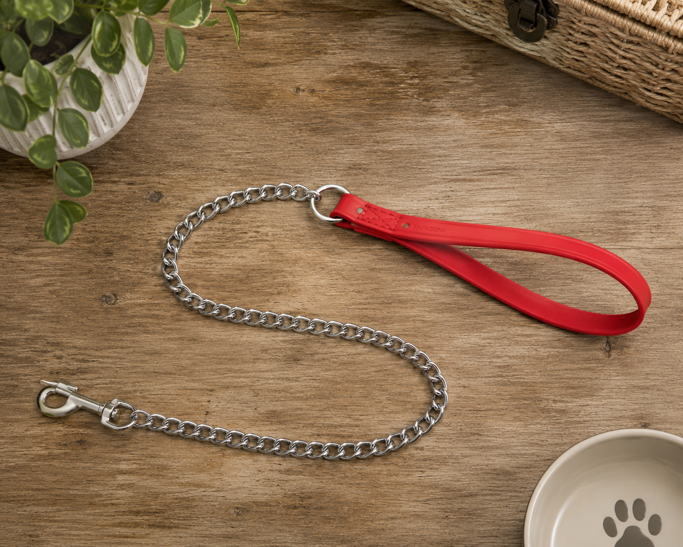 Ancol Heavy Chain Lead Red Handle