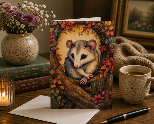 Dog Desk Boho Possum Deluxe Greeting Card