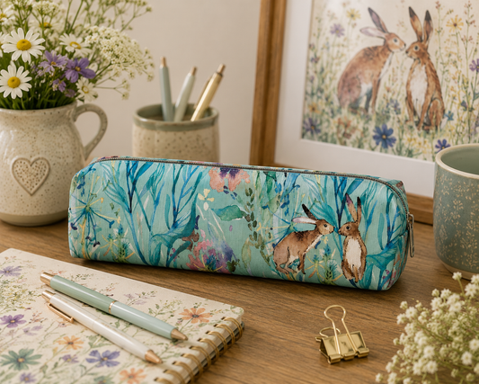Pencil Case – Kissing Hares  Woodland Hare Design Zip Pouch