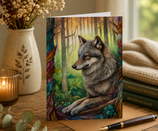 Dog Desk Boho Forest Wolf Deluxe Greeting Card