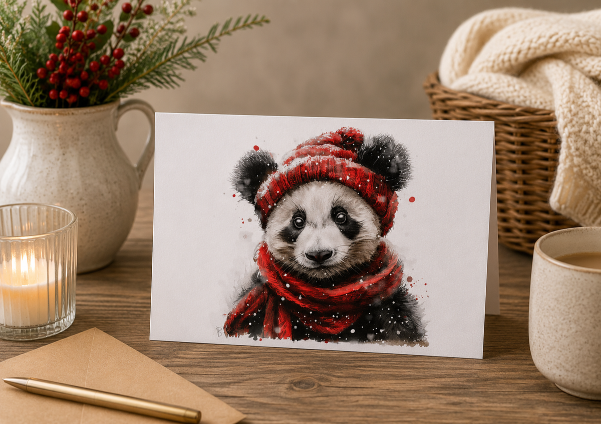 Dog Desk Pete The Panda Deluxe Christmas Card