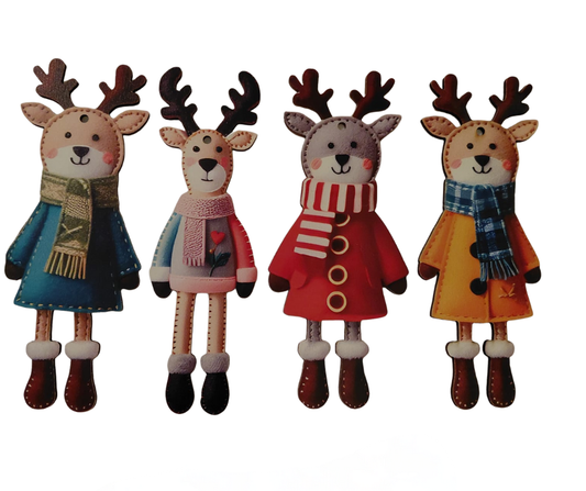 Wooden Reindeer Christmas Tree Ornaments – Set of 4 Festive Hanging Decorations