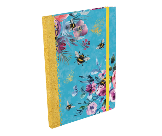 A5 Notebook – Queen Bee  Floral Bee Design with Gold Detail & Elastic Closure