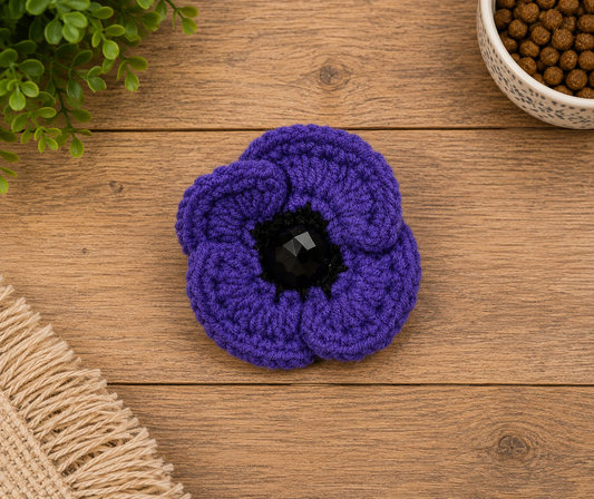 Knitted Purple Poppy Flower Brooch Style 3