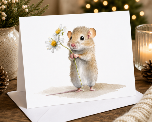 Dog Desk Mouse With Flower Deluxe Card