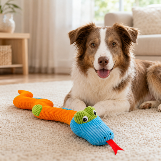 Squeaky Plush Snake Dog Toy Orange