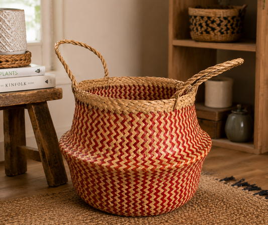 Red Zig Zag Weave Seagrass Basket