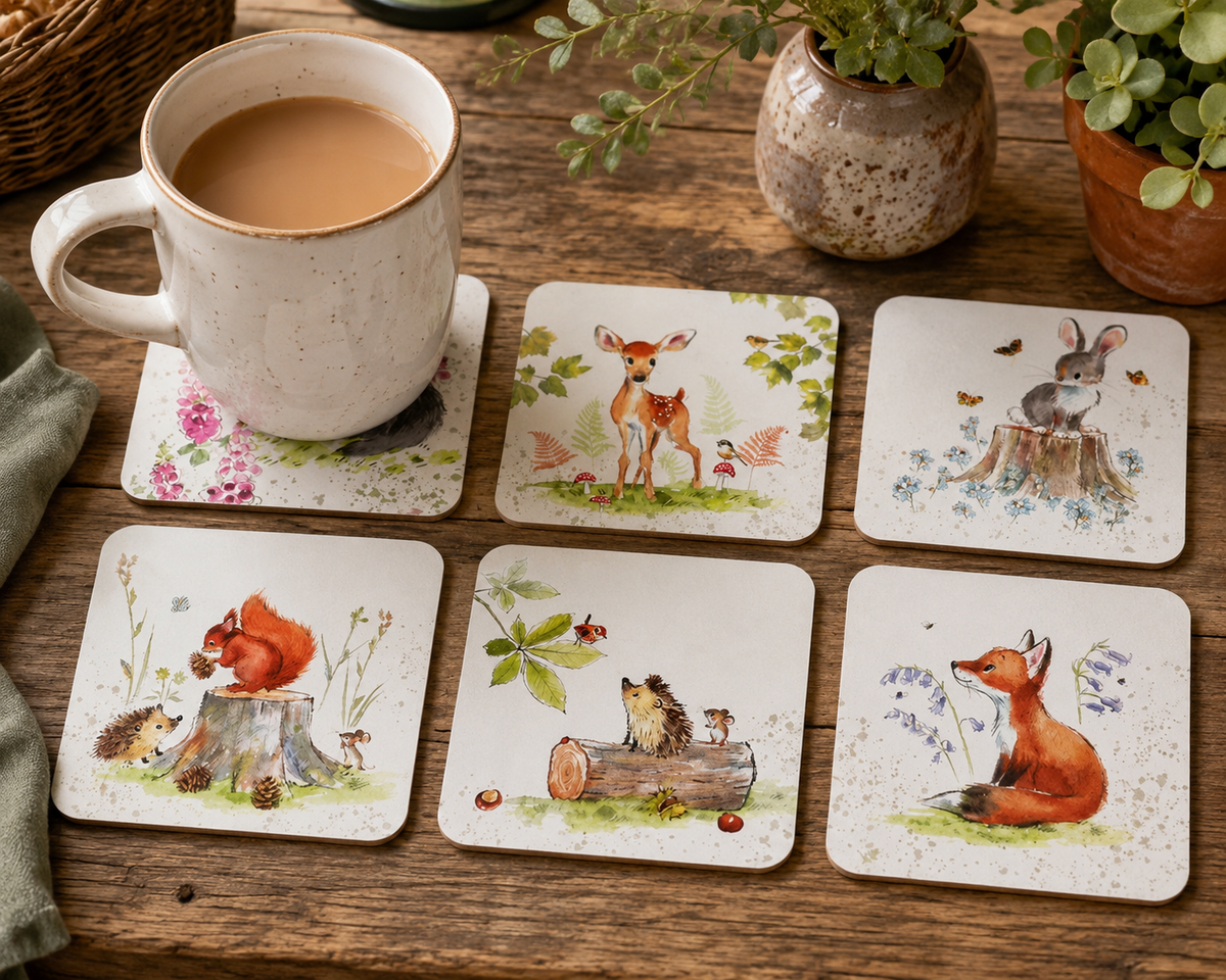 Paper Shed Set Of Six Quality Woodland Animal  Themed Coasters