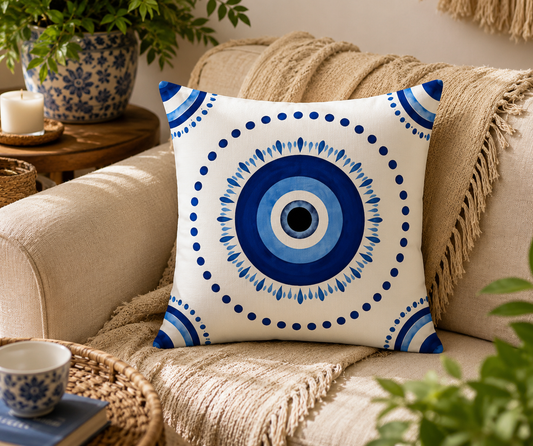 Mediterranean Blue Evil Eye Cushion – 40cm