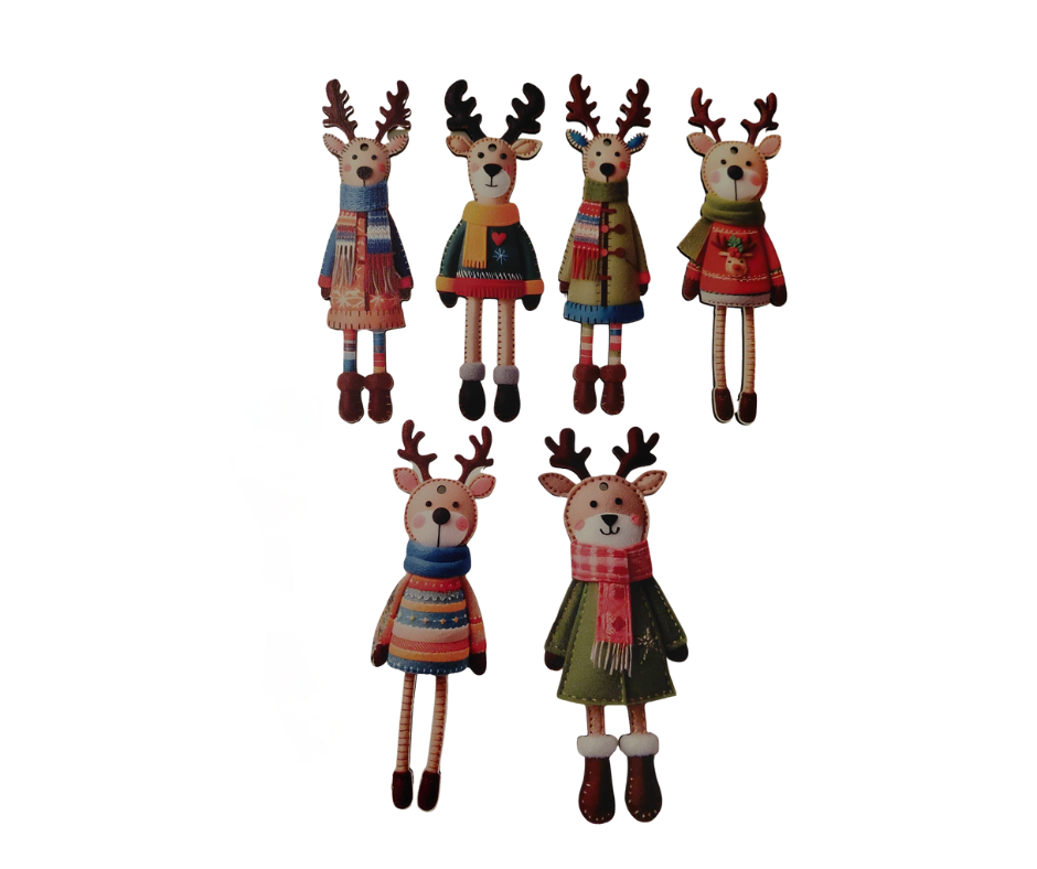 Wooden Reindeer Christmas Tree Ornaments – Set of 6 Festive Hanging Decorations