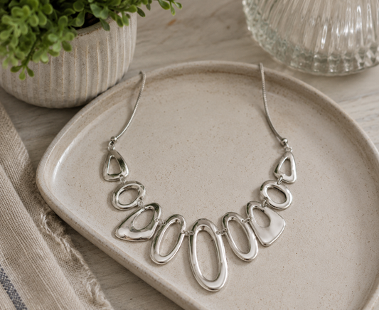 Silver Abstract Shapes Fashion Necklace