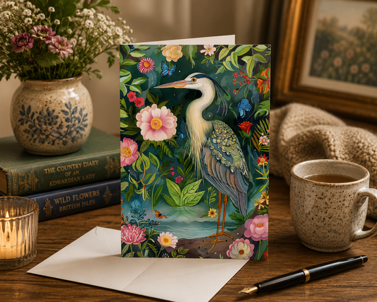 Dog Desk Heron In The Chinese Garden Deluxe Greeting Card