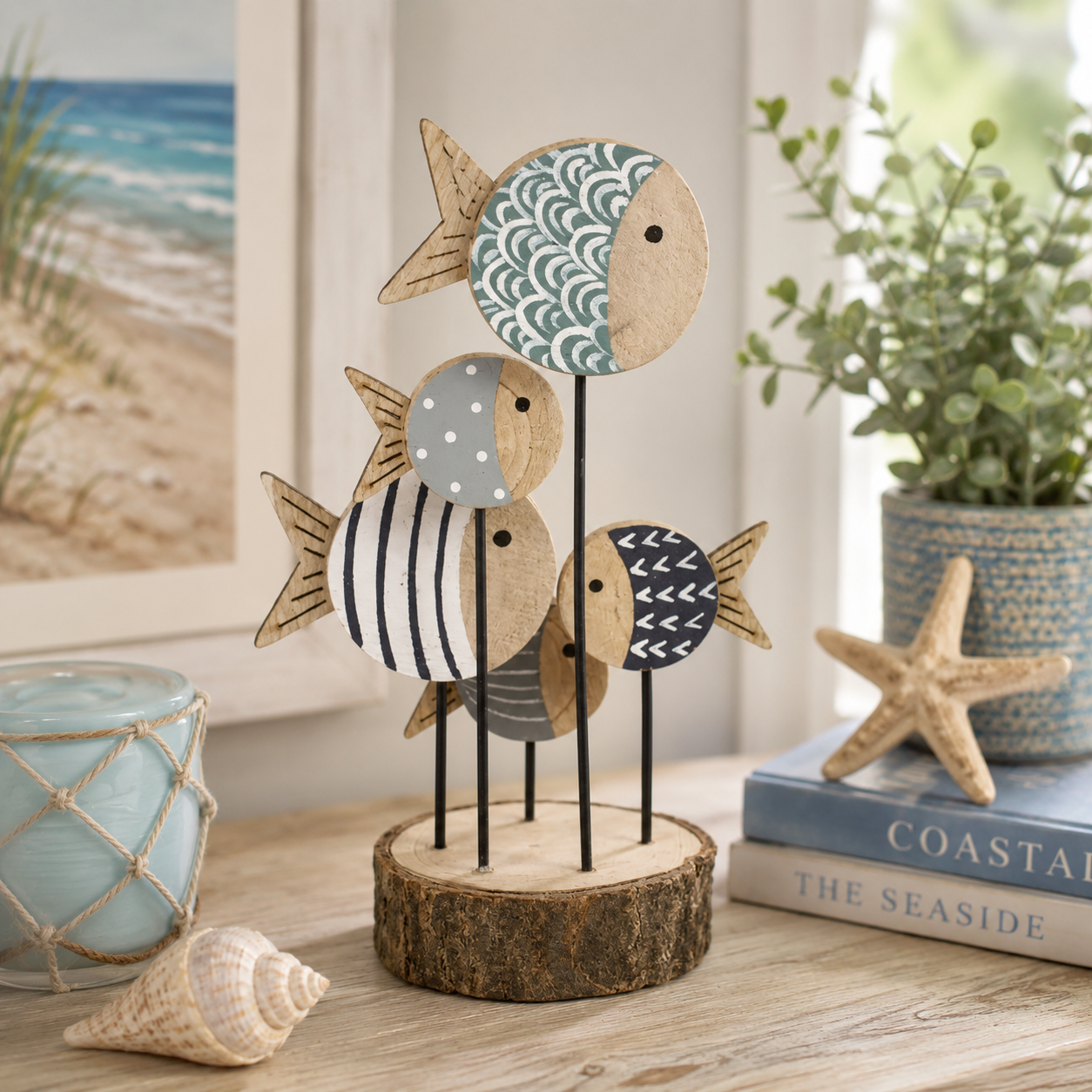 Shoal of Round Fish On Wooden Stand