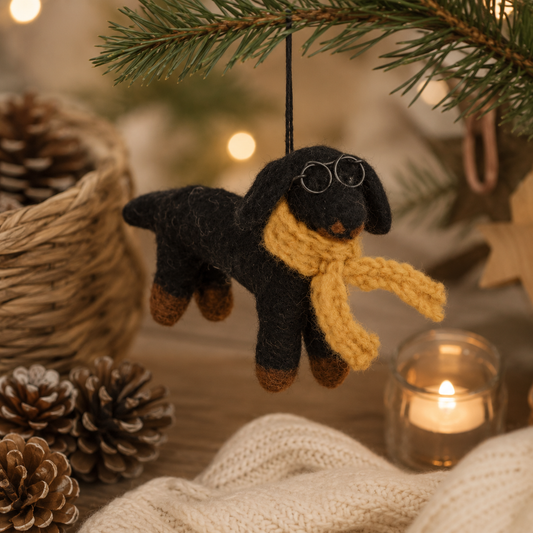 Fairtrade Handmade Felt Douglas the Dachshund Hanging Sausage Dog Decoration