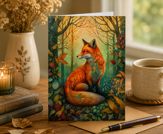 Dog Desk Boho Forest Fox Deluxe Greeting Card