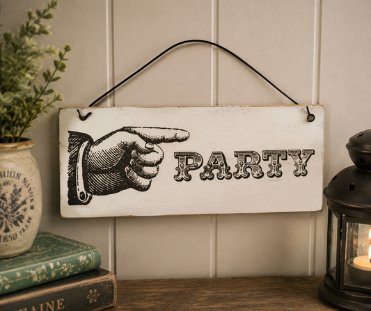 Pointing Finger Party Hanging Sign Plaque