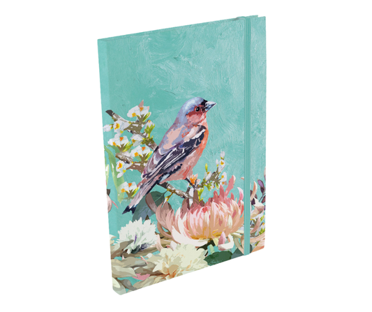 A5 Notebook – Symphony Songbird & Floral Design with Elastic Closure