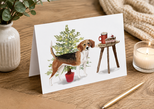 Dog Desk Beagle Deluxe Christmas Card