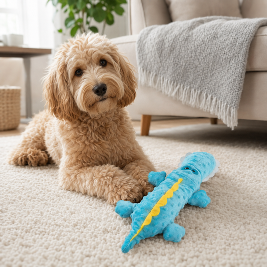 Squeaky Plush Crocodile Dog Toy Blue