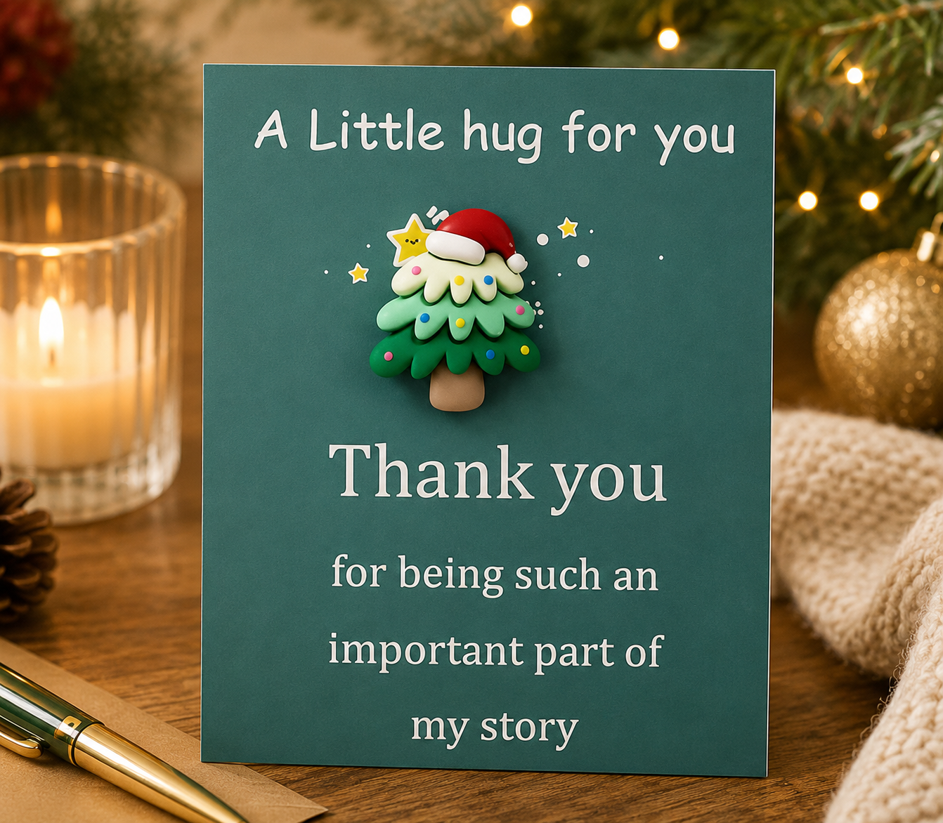 A Little Hug for You – Thank You Card with Cute Father Christmas Charm