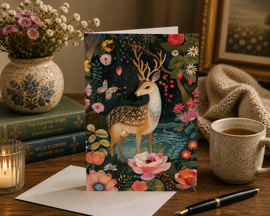 Dog Desk Deer In The Chinese Garden Deluxe Greeting Card