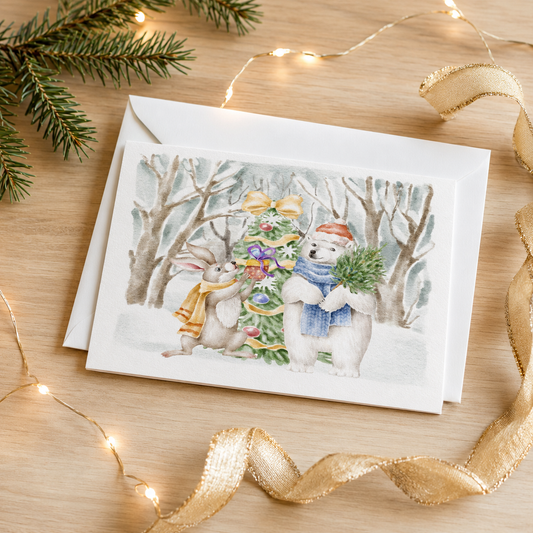 Dog Desk Forest Friends The Present Deluxe Christmas Card