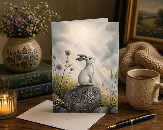 Dog Desk White Ostara Hare Deluxe Greeting Card