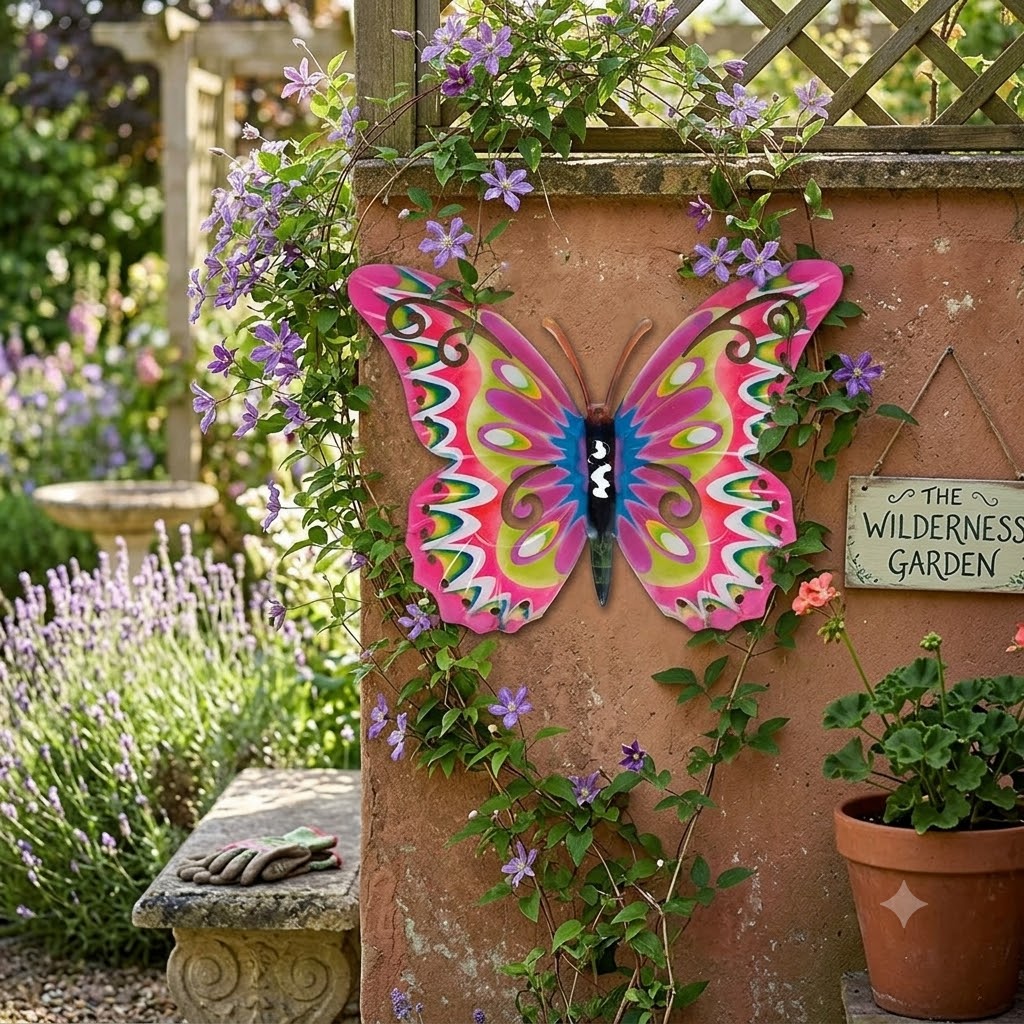 Metallic Garden Colourful Butterfly Wall Art Ornament