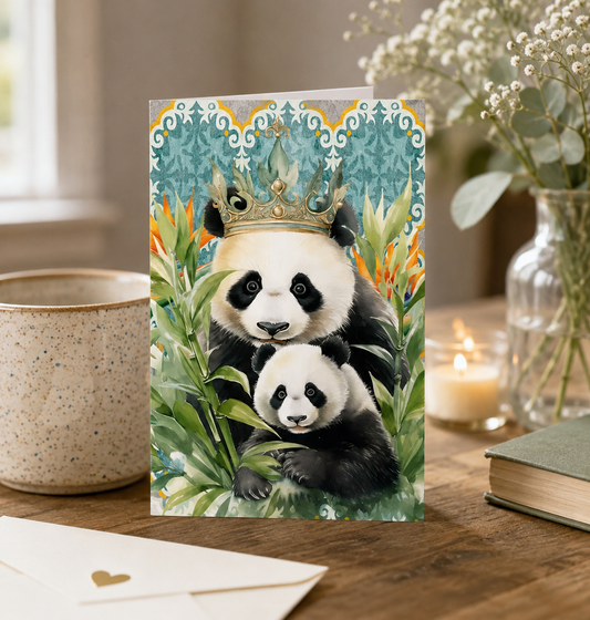 Dog Desk In Celebration Of Mothers Panda Deluxe Greeting Card