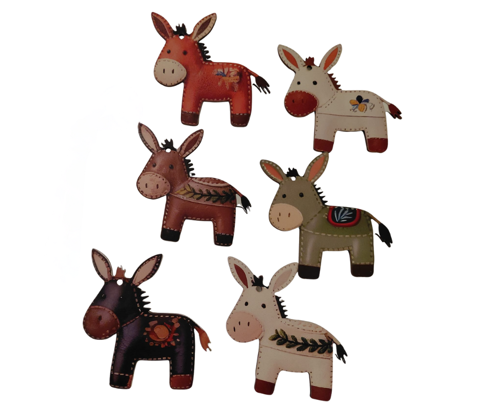 Wooden Donkey Christmas Tree Ornaments – Set of 6 Rustic Nativity & Farm Style Decorations