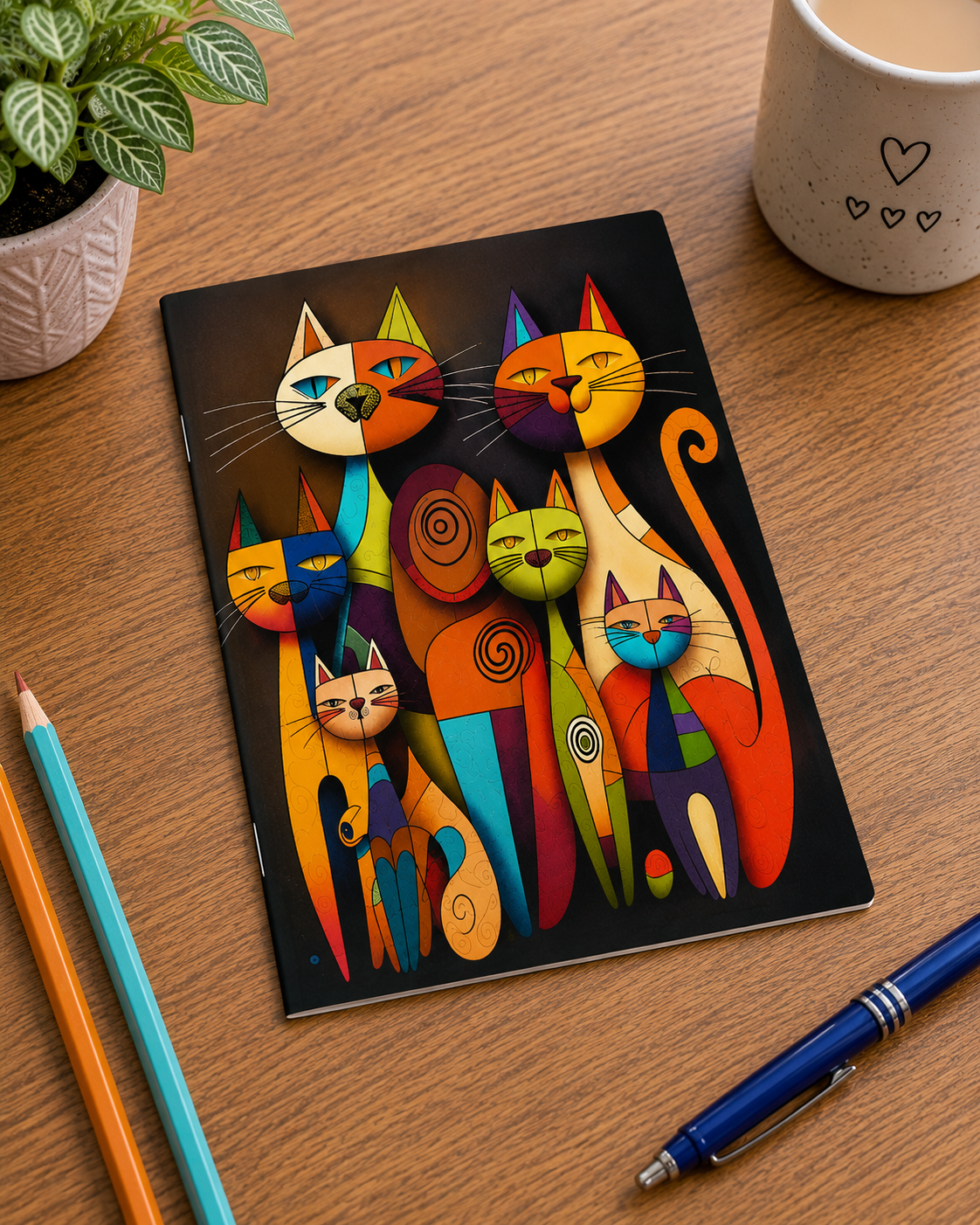 Colourful Abstract Cat Notebook Exercise Book with Artistic Feline Cover