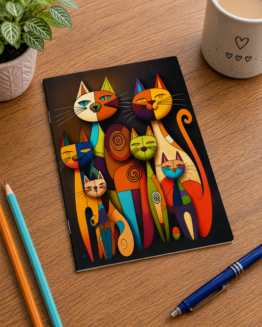 Colourful Abstract Cat Notebook Exercise Book with Artistic Feline Cover