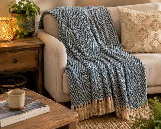 Fair Trade Chevron Soft Recycled Cotton Handloom Throw
