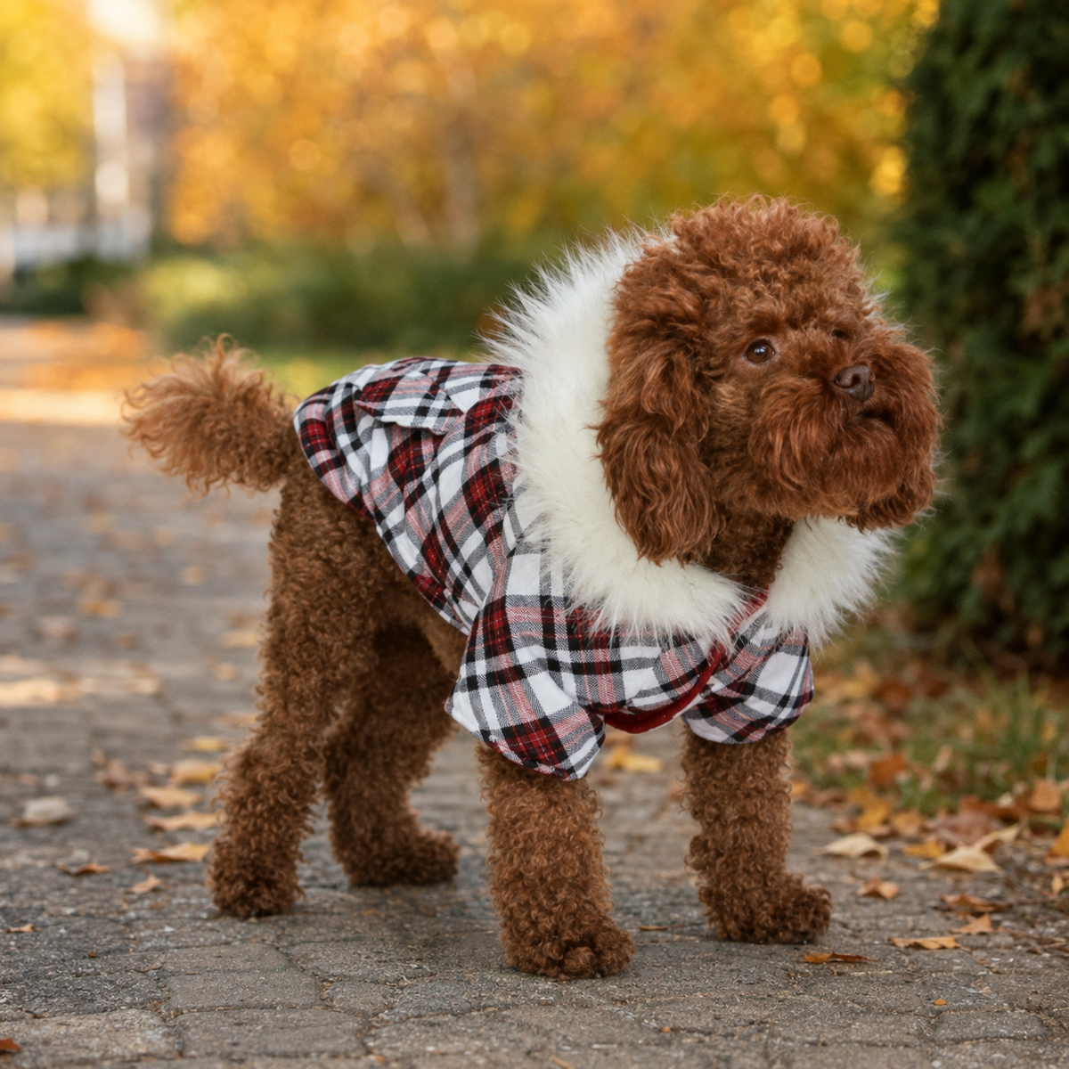 Red & White Plaid Tartan Fish Tail Parka Dog Coat