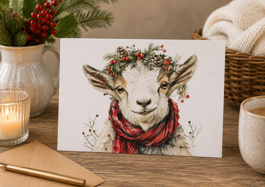 Dog Desk Gerty The Goat Deluxe Christmas Card