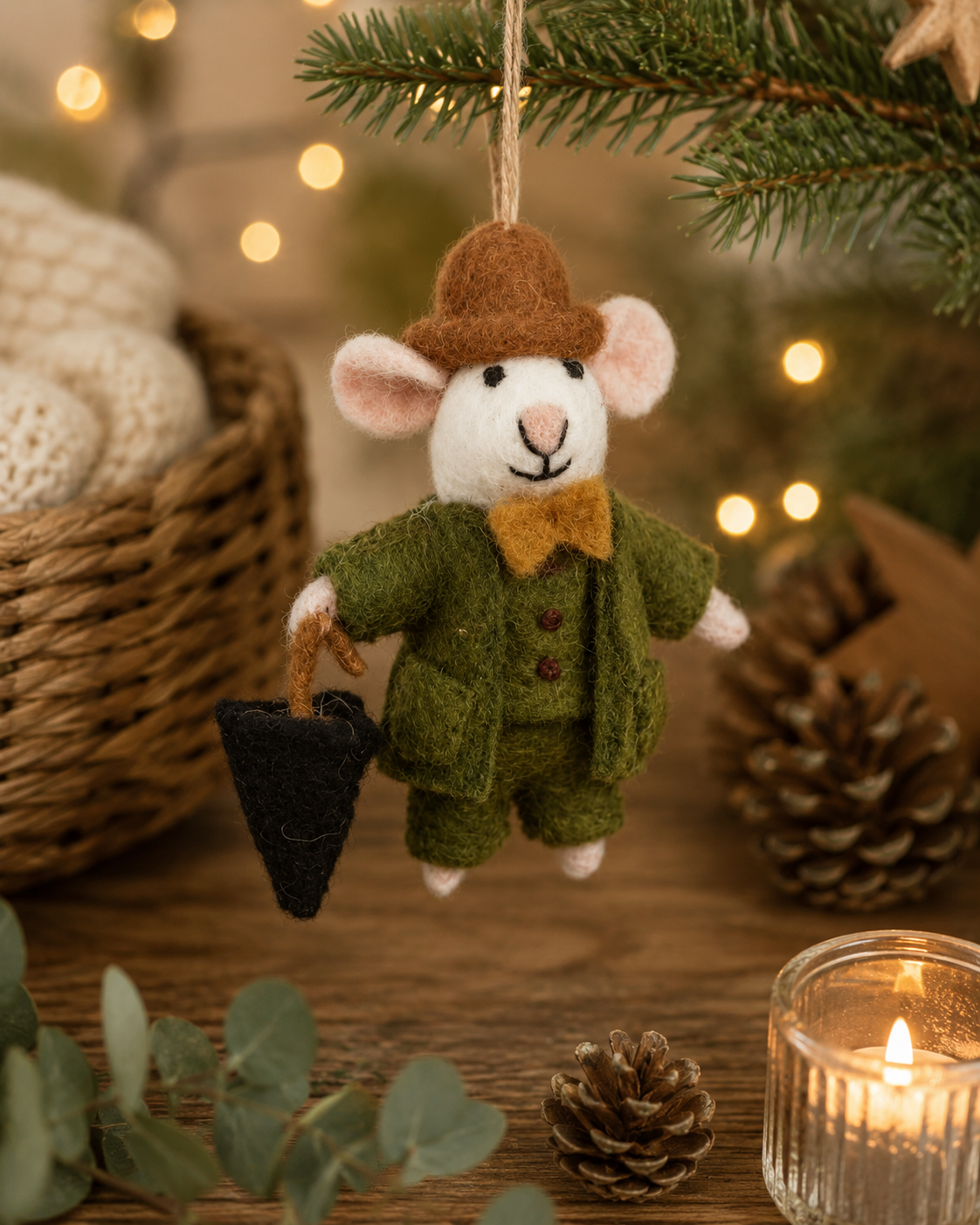 Fairtrade Handmade Felt Dapper John the Mouse Hanging Decoration