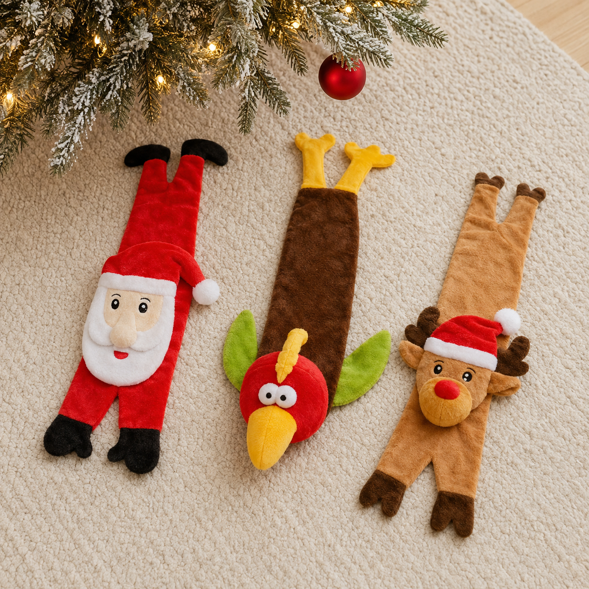 Squeaky Flat Christmas Dog Toys Reindeer Turkey Or Father Christmas