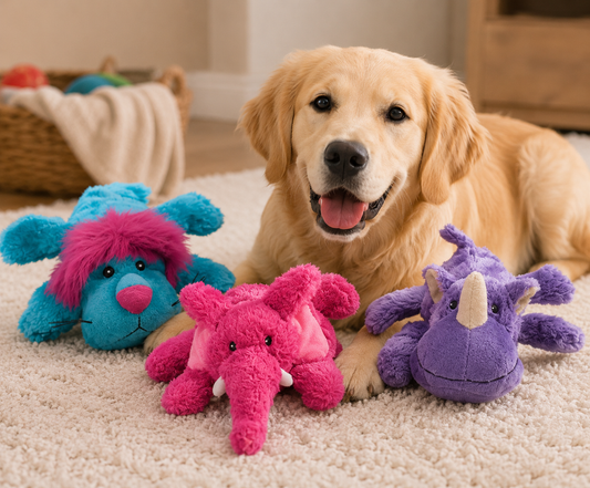 KONG Plush Cozies Brights Dog Toy Rhino, Elephant or Lion