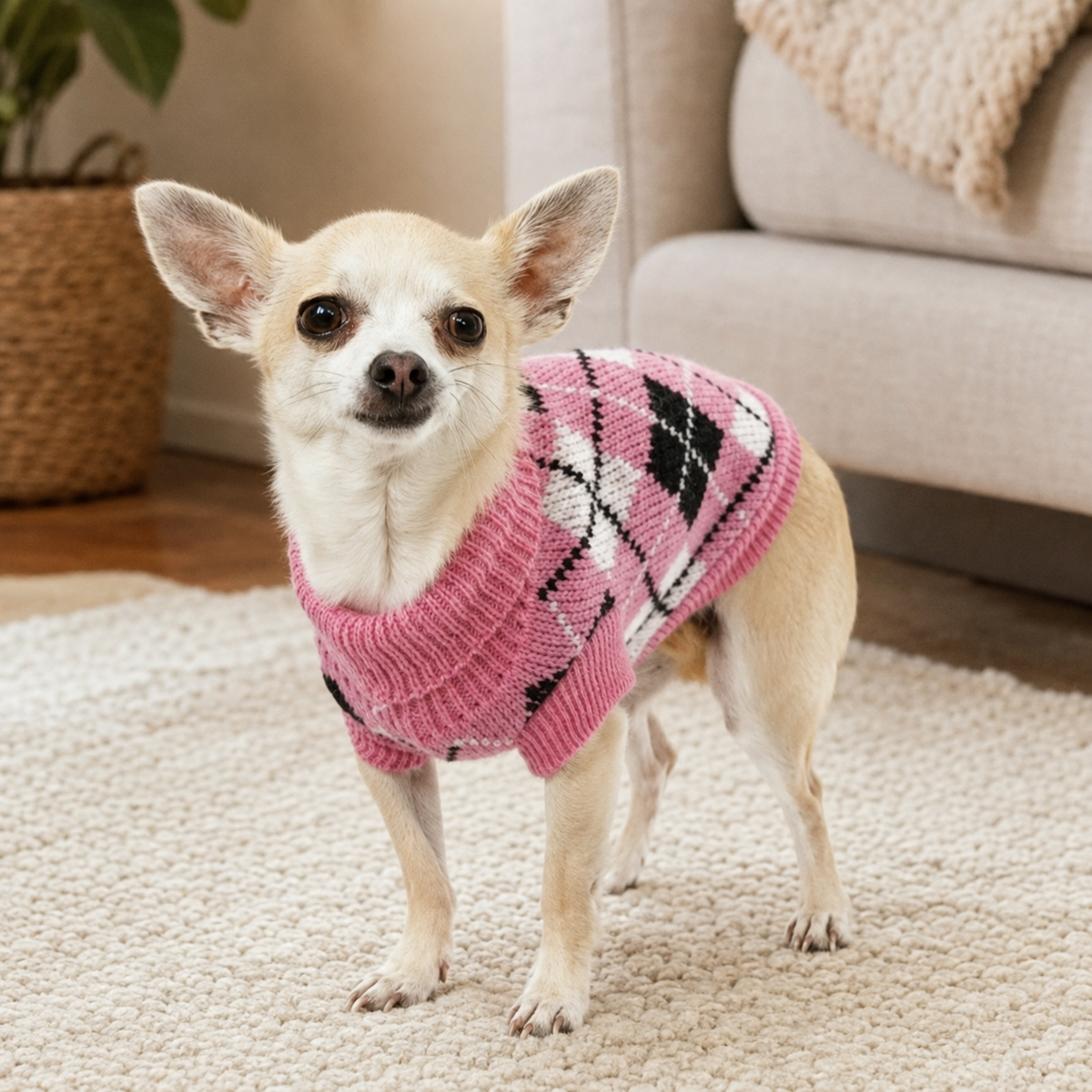 Pink & Black Argyle Dog Sweater Jumper