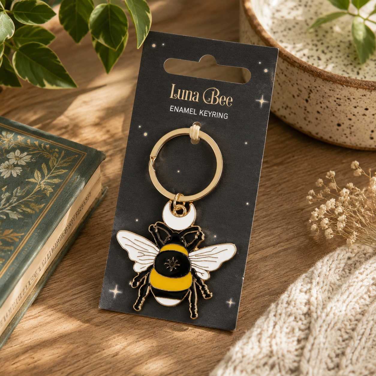 Forest Bee Enamel Keyring